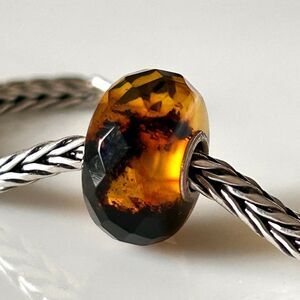 TROLLBEADS Golden Amber Facet Unique LAA 925S w Dark Inclusions, NEW Condition